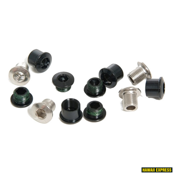 CHAINRING BOLT KIT 4X3 M8.5X7 / M8.5X5 ALUMINUM BLACK / M8 STEEL SILVER TRIPLE QTY 4 CHAINRING BOLT KIT 4X3 M8.5X7 / M8.5X5 ALUMINUM BLACK / M8 STEEL SILVER TRIPLE QTY 4